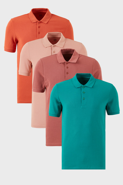 Buratti تي شيرت رجالي من القطن بقصة عادية وأزرار وياقة بولو مكون من 4 قطع 5902127 S4