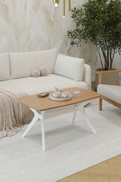 PLASMOB 55x90 Ceviz-Krem Orta Sehpa Oturma Odası Sehpa-Salon Sehpa Zen Model