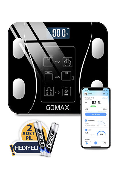 Gomax Dijital Baskül Yağ Su Kas Vücut Kitle Endeksi Kilo Ölçer Tartı