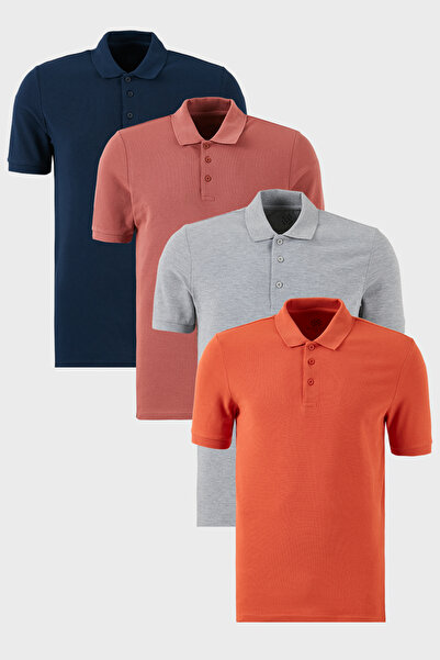 Buratti Βαμβακερό κανονικό κουμπιά γιακά πόλο 4 πακέτο Μπλουζάκια Ανδρικό T S...