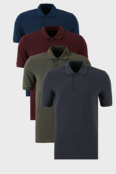 Buratti Βαμβακερό κανονικό κουμπιά γιακά πόλο 4 πακέτο Μπλουζάκια Ανδρικό T S...