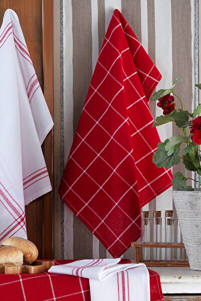 LADYNİL Set of 6 Kitchen Towels & German Napkin 50X70 cm 100% Cotton and Washed Large Checkered