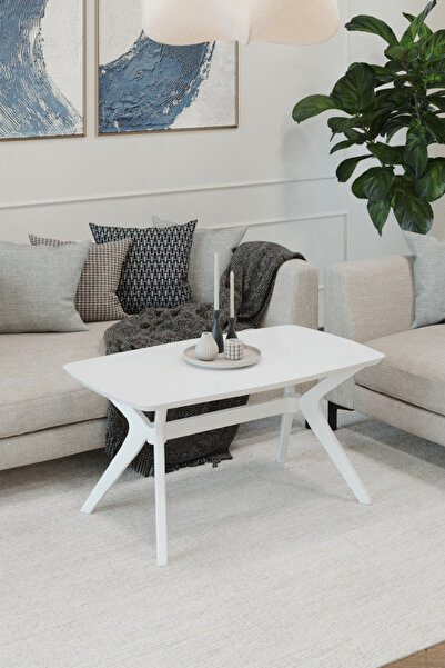 PLASMOB 55x90 Beyaz Orta Sehpa Oturma Odası Sehpa-Salon Sehpa Zen Model