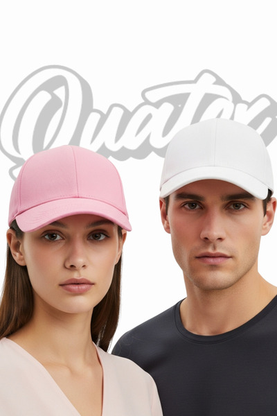QUATEX Basic Hat 2 Pack – White - Pink 100% Cotton Gabardine Unisex Model
