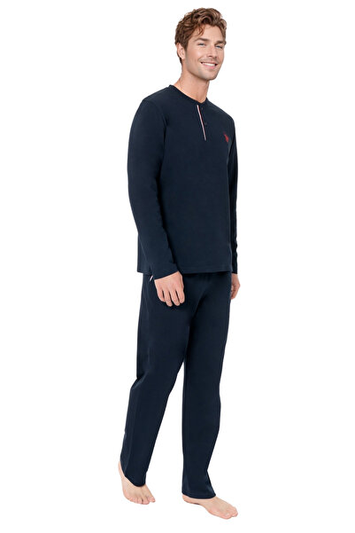 U.S. Polo Assn. Erkek %100 Pamuk Düğmeli Yaka Eşofman Takımı – Günlük ve Spor Kullanım - Lacivert