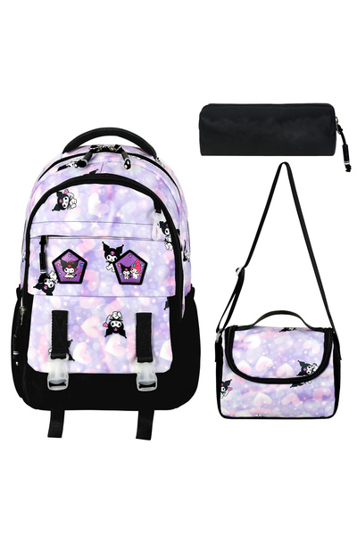 BGT BEGATİ Kuromi Patterned Triple Girl's Elementary School School Bag Set