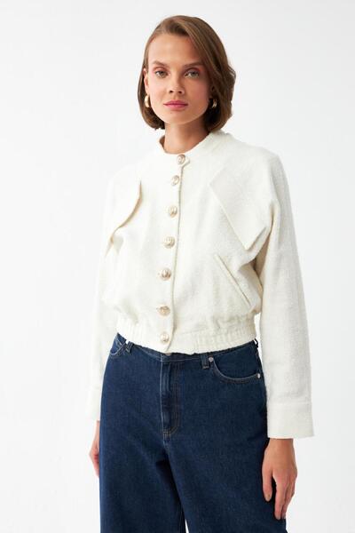 NAGRADA Beli Lastikli Cepli Ceket EKRU