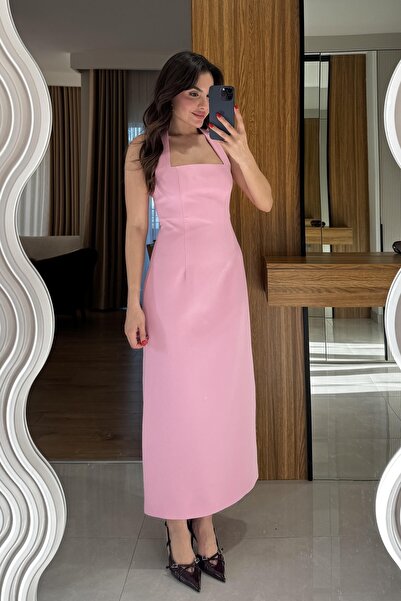 Chef d'atelier Kadın Halter Yaka Midi Dokuma Elbise