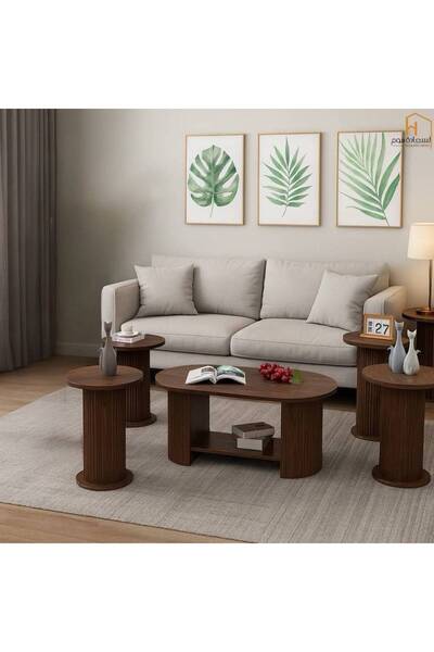 Al Saada Home Wooden Coffee Table Set 4+1 - Brown