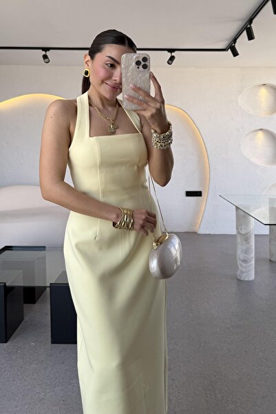 Chef d'atelier Kadın Halter Yaka Midi Dokuma Elbise