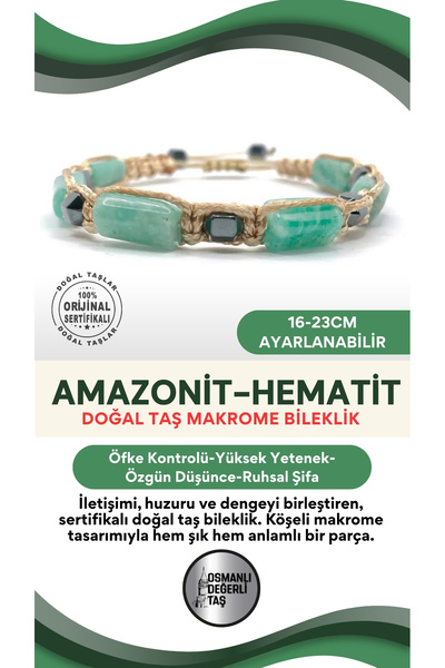 OSMANLI DEĞERLİ TAŞ Sertifikalı Hakiki Orijinal Amazonit - Hematit  Doğal Taş...