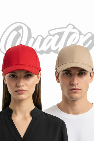 QUATEX Basic Hat 2 Pack – Red - Cream 100% Cotton Gabardine Unisex Model