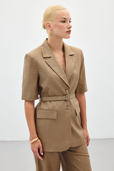 Sateen Κοντομάνικο μπουφάν με ζώνη - Camel