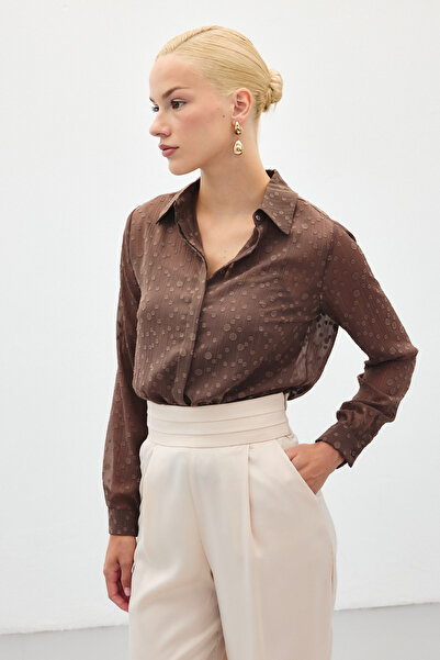 Sateen Κλασικό πουκάμισο με σχέδιο - Καφέ