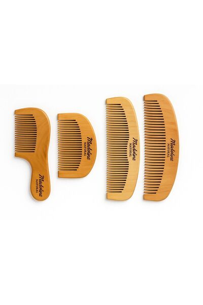 MADAMENATUREL 4'lü Şimşir Tarak Set %100 Doğal (Anne Bebek Çocuk Setİ) Oval Set