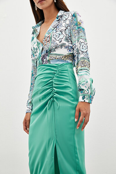 Sateen Büzgü Detaylı Saten Etek - MİNT