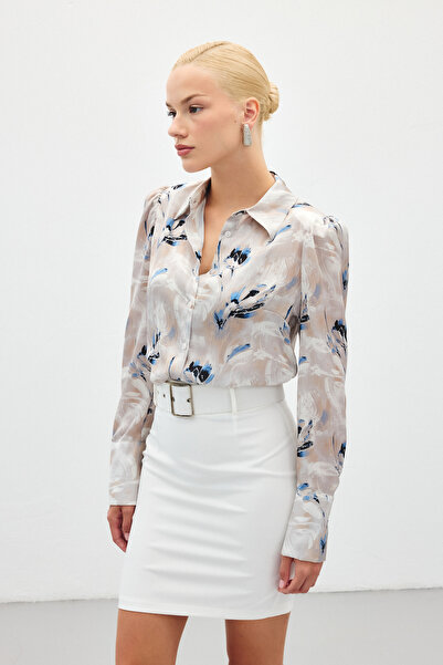 Sateen Vatkalı Desenli Gömlek - Mavi