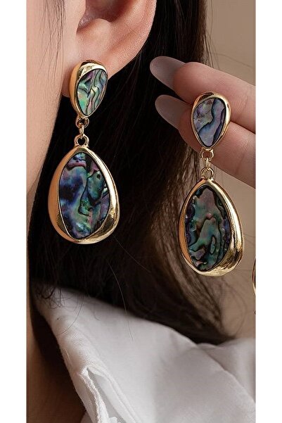 Goche Altın Kaplama Abalone Renk Sallantılı Kadın Küpe