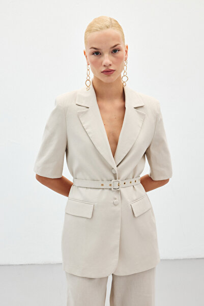 Sateen Короткий рукавний піджак з поясом - Камінь