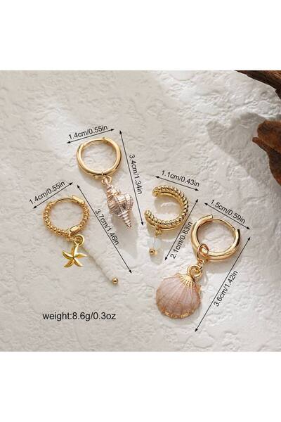 Goche Women's Seashell and Star Bohemian Sea-Themed Combination Earrings Set - Beach Style Charm Earrings Set