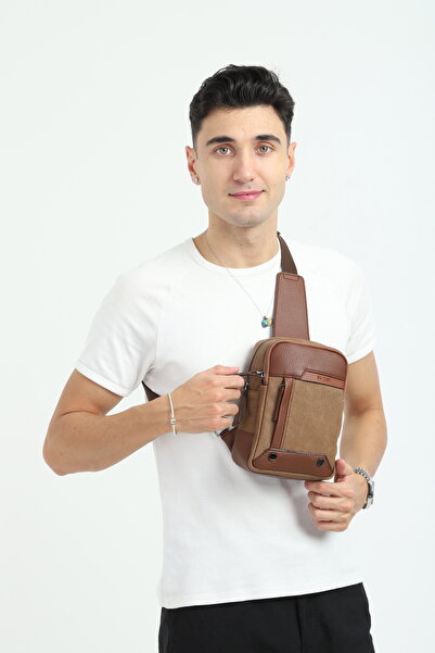 en deri Men's Black Multi-Compartment Daily Cross Strap Shoulder Bag