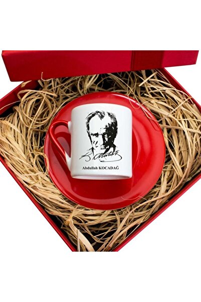 Kalemedair Kişiye Özel Hediyelik Kutulu Türk Kahvesi Fincan Seti - K. Atatürk