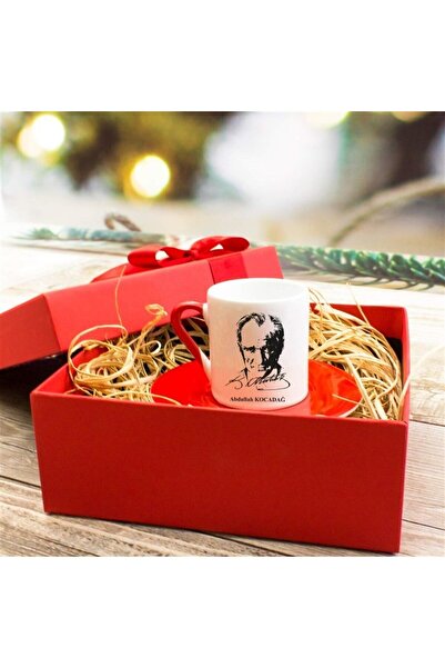 Kalemedair Kişiye Özel Hediyelik Kutulu Türk Kahvesi Fincan Seti - K. Atatürk