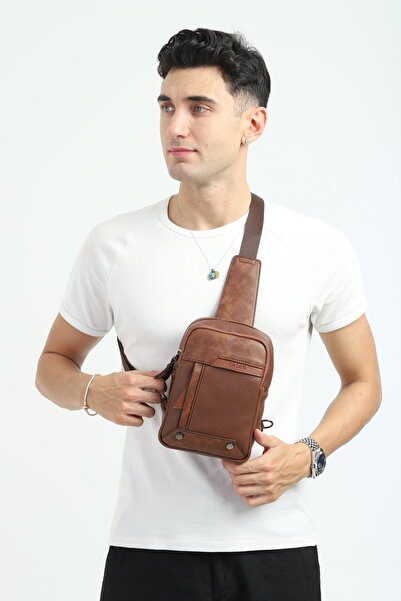 en deri Men's Black Multi-Compartment Daily Cross Strap Shoulder Bag