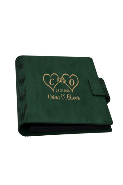 Piksel Guestbook de nunta, inimi, Album foto din lemn personalizat, A5, Pikse...