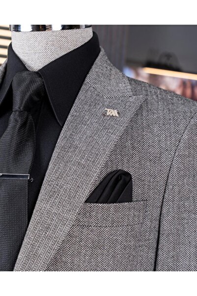 TerziAdemAltun Italian Style Slim Fit Houndstooth Pattern Men's Coat Brown T13051