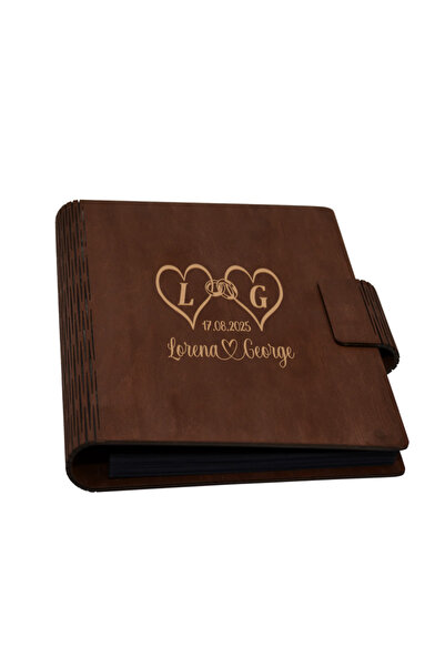 Piksel Guestbook de nunta, inimi, Album foto din lemn personalizat, A5, Pikse...