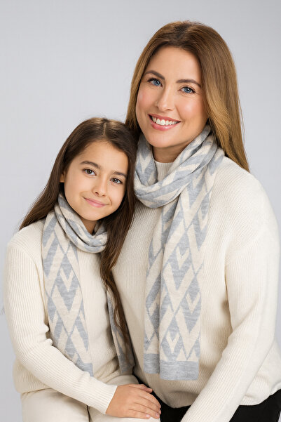 Sebir Moda V Patterned Double-Sided Knitwear Mother-Child Set Scarf (40X180Cm and 30X140Cm)