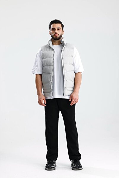 İLKCET MODA Erkek Gri Oversize Cepli Kolsuz Yelek
