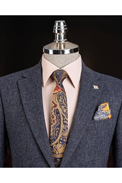 TerziAdemAltun Італійський стиль slim fit моно комір чоловічий однобортний піджак темно-синій T13349