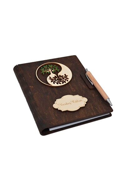 Piksel Agenda A5 din lemn personalizata, Pomul vietii, 100 pagini si pix din lemn inclus