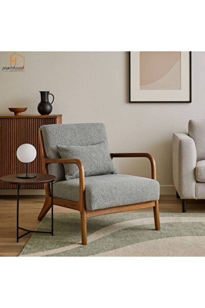 Al Saada Home كرسي خشبي فردي - رمادي - كمية محدودة