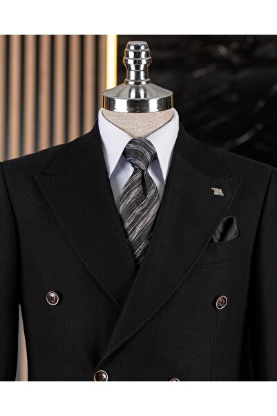 TerziAdemAltun Ανδρικό μονό μπουφάν βελούδινο σε λεπτή εφαρμογή ιταλικού στυλ μαύρο T13181