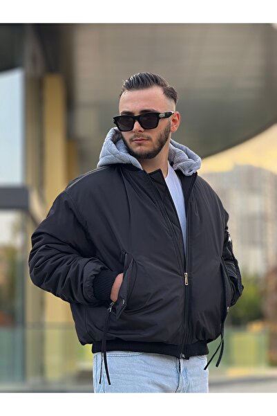 KINGAF معطف بومبر للرجال مع قلنسوة