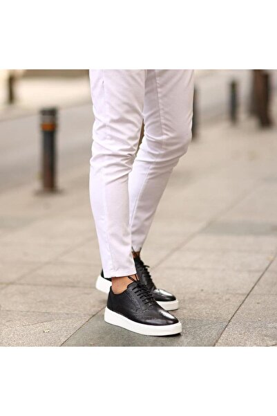 SailLakers - Μαύρα δερμάτινα ανδρικά παπούτσια casual με κορδόνια 101-7033-HE1065