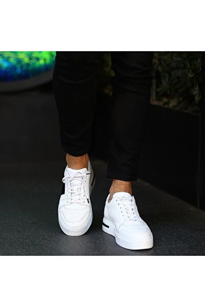 SailLakers - Λευκά δερμάτινα ανδρικά παπούτσια casual με κορδόνια 101-8037-H1280