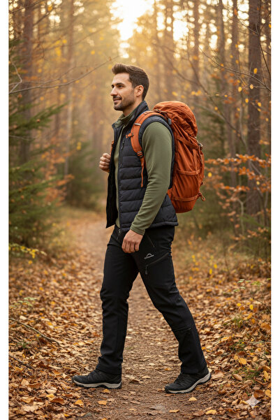 SNOWMOUNT Siyah Renk Outdoor Polarlı Kışlık Softshell Paça Fermuarlı Şık Pantolon