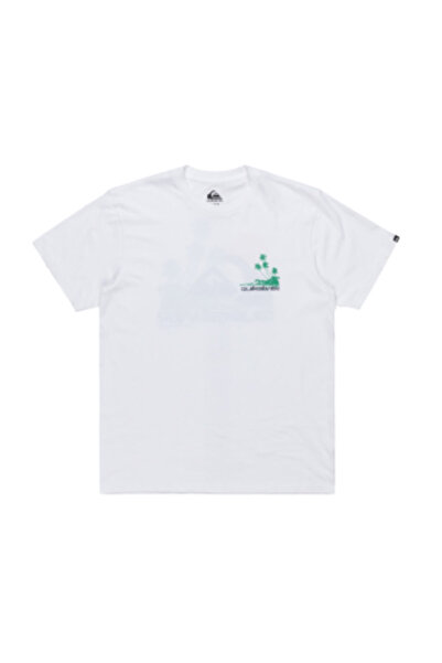 Quiksilver Ανδρικό μπλουζάκι με λευκό στρογγυλό γιακά Palm Lines
