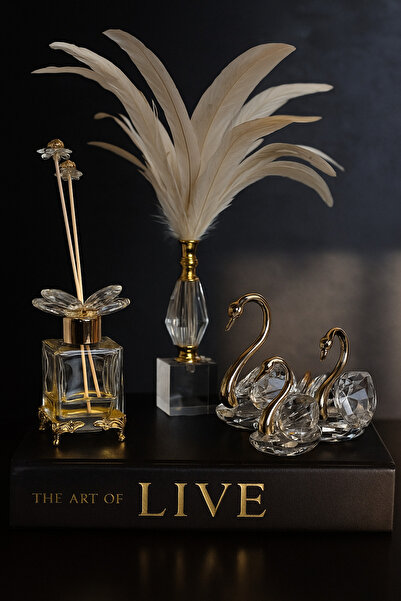 Home 1 adet koku şişesi 3 lü metal kafa kristal kuğu 1 adet kristal kartal tüyü