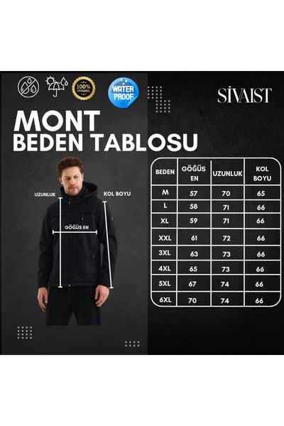 SİVAİST Γκρι ανδρικό 100% αδιάβροχο παλτό και παλτό από μαλακό κέλυφος με εσωτερική τσέπη