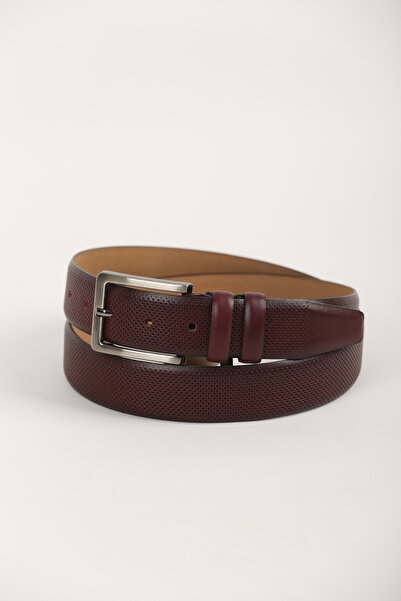 KASVA DERİ Curea din piele naturală cu model cu puncte bordeaux de 3,5 cm, cu...