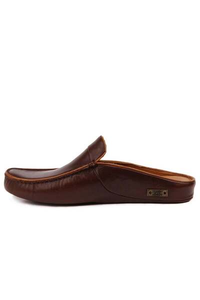 SailLakers - Genuine Leather Brown Men's Slippers 110-559-X Olive