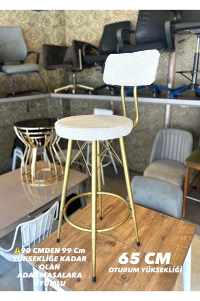 The SANDALYE SHOP Yeni Teddy Kumaş Mila Bar Sandalyesi Mat(Eskitme)Gold Kırık...