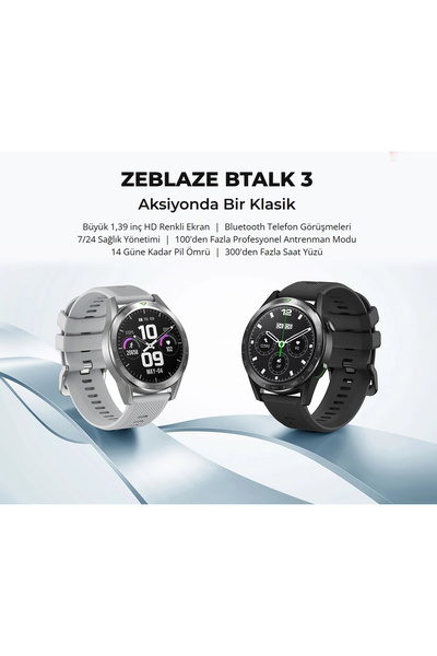 Zeblaze Btalk 3 Starlight Silver Akıllı Saat 1.39" Ips Ekran, Kalp Atış Hızı Ve Kan Oksijen Takibi