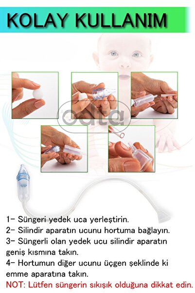 ODTA Bebek Burun Aspiratörü | Nazal Aspiratör | 2 Ekstra Sünger | 2 Ekstra Yedek Başlık | Bpa Free