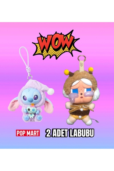 LABUBU ( 2 ADET) 1 CRY Baby + 1 Stitch Crying again Yeni Nesil Seri - Peluş Oyuncak.